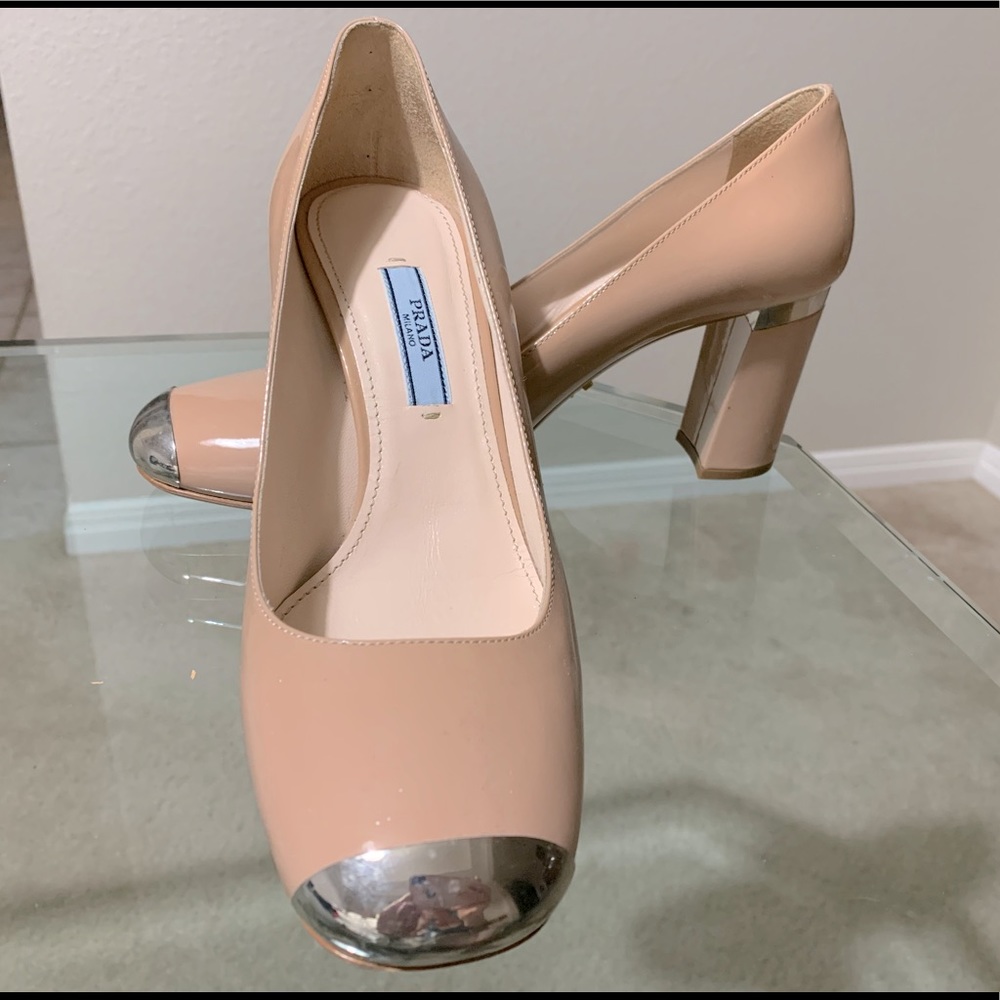 Prada nude with silver toe shoe
